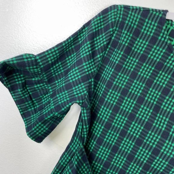 Good Luck Gem Emerald Green Plaid Flannel Ruffle Tie Blouse - Picture 4 of 7